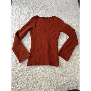 Women's Lillusory Rust Ribbed Knit Long Sleeve Tee S